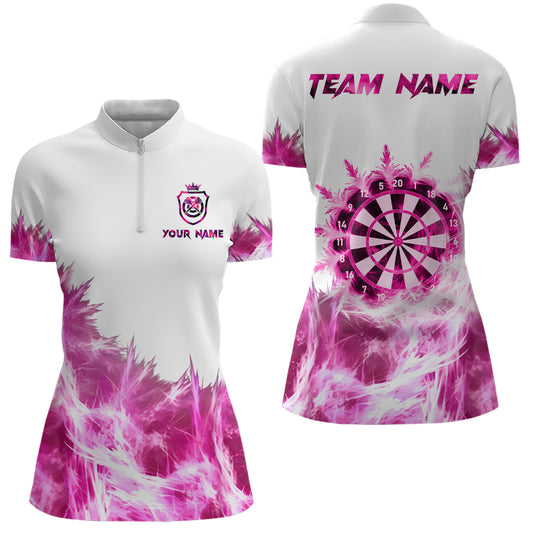 Pink Icy Light White Darts Polo & Quarter Zip Custom Dart Shirts For Women Team Darts Jerseys TDM3683