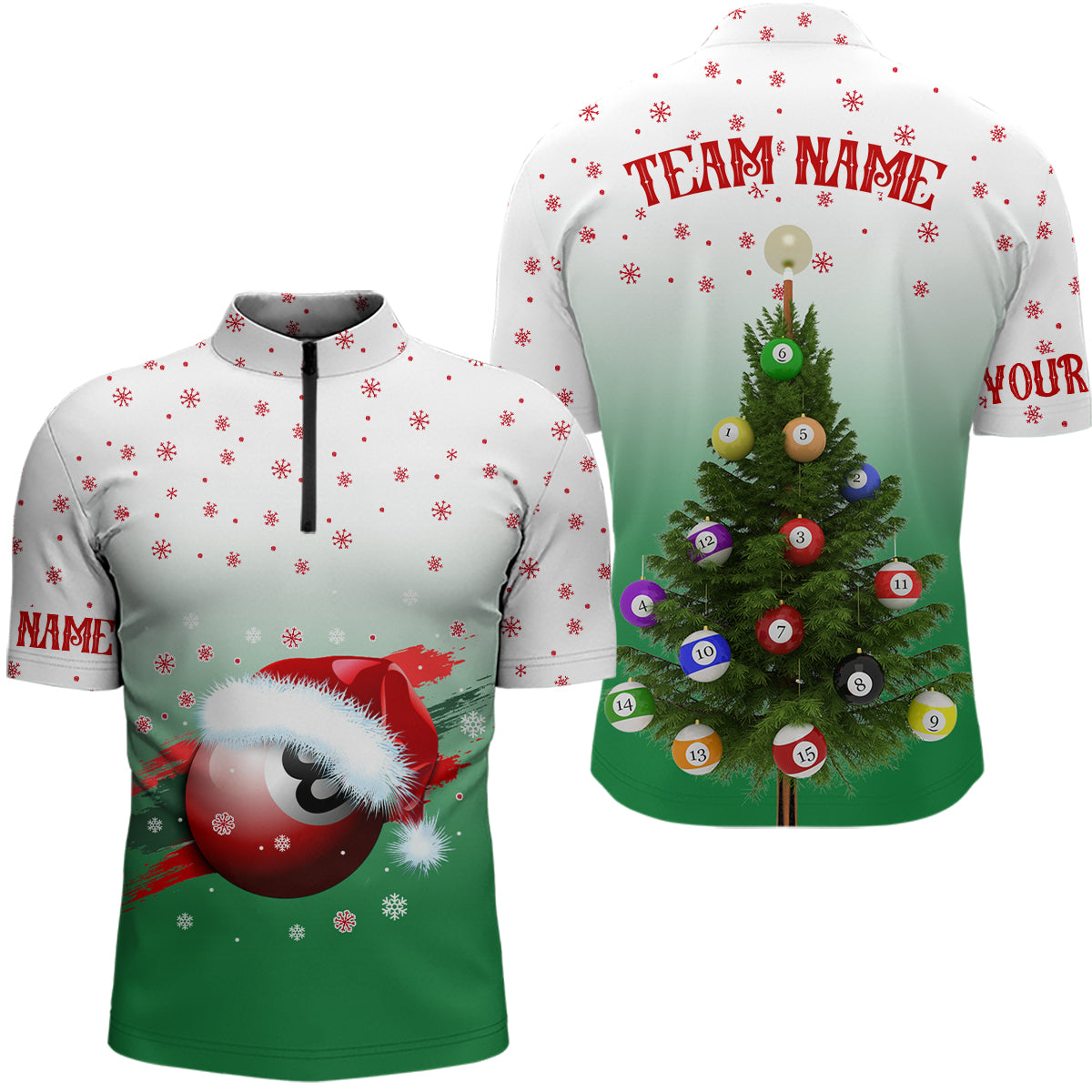 Custom Funny Christmas Tree Billiard Ball Men Polo Quarter-Zip Shirt, Christmas Shirt Idea TDM0514