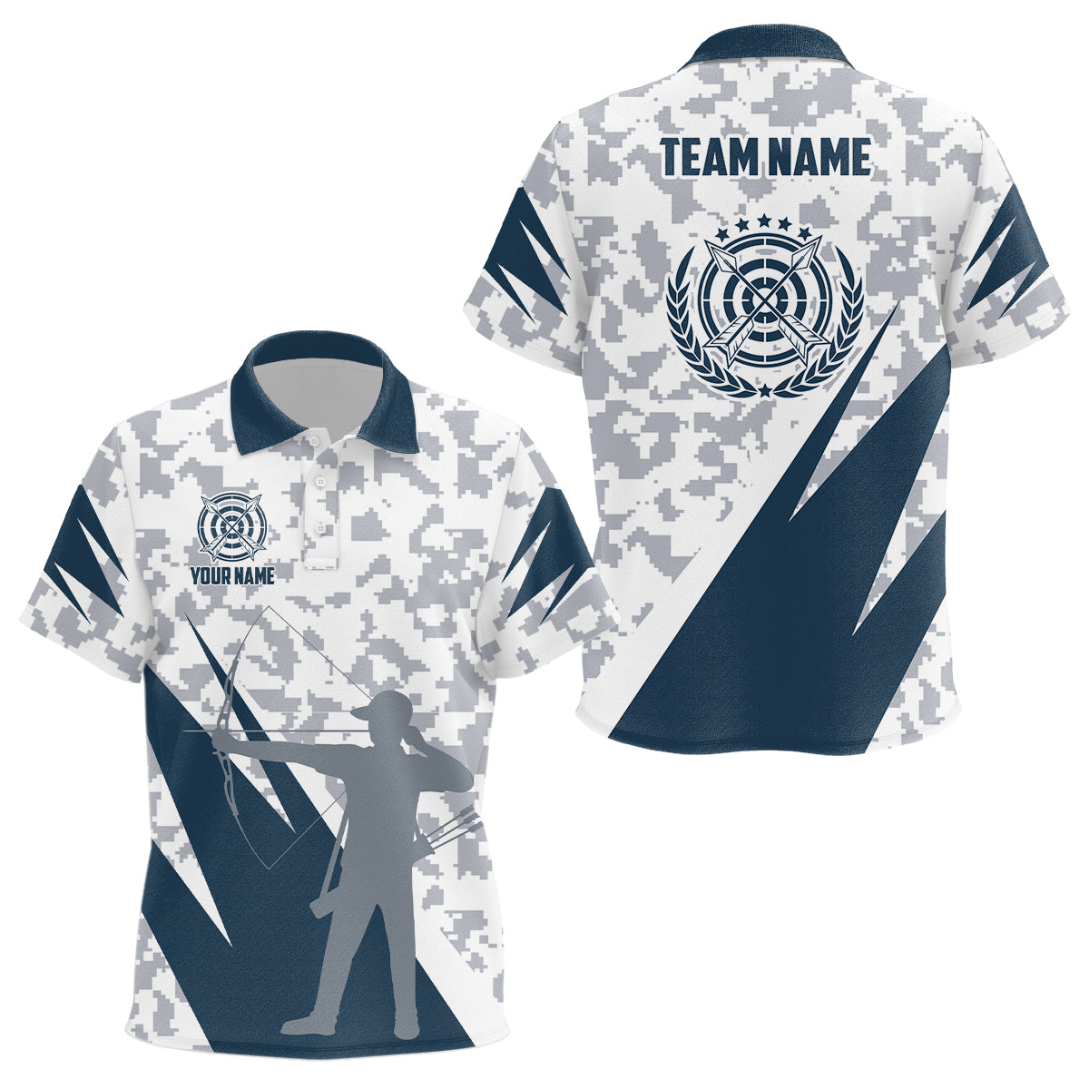 Personalized Blue Grey Digital Camo Archery Polo Shirts For Kid Custom Team Name Archery Jerseys TDM0541