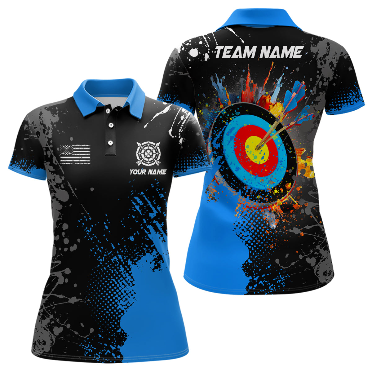 Personalized Paint Blue 3D Target Archery Polo Shirts For Women Custom Name Archery Jerseys Attire TDM1102