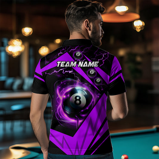 Purple 8 Ball Pool Billiard Jersey Men Quarter-Zip Shirt Custom Team League Billiard Shirt TDM1448