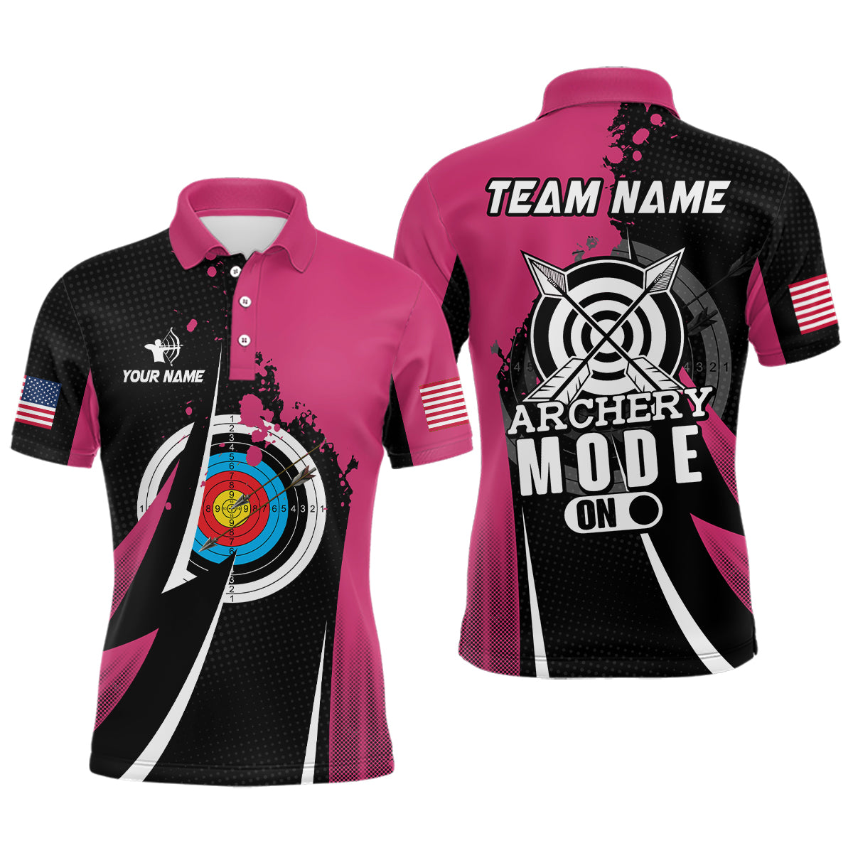 Personalized Pink Jerseys Archery Mode On Polo Shirts For Men, Valentine Archery Sport Shirts TDM0929