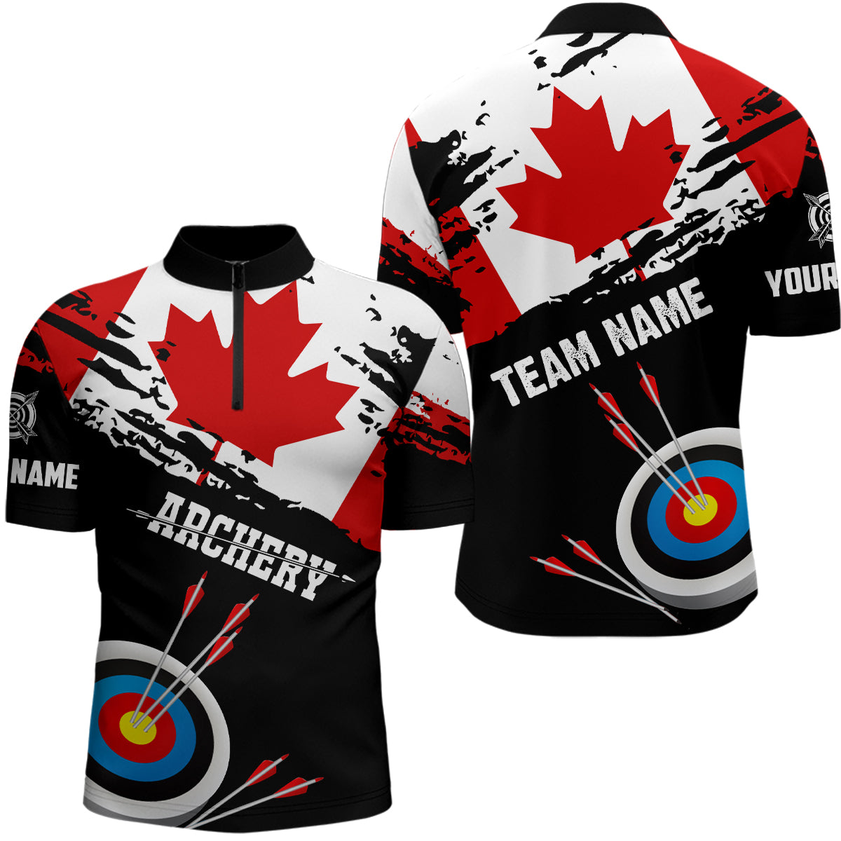 Personalized Grunge Canada Flag Archery Men Quarter-Zip Shirts, Canadian Archery Shirts TDM0936