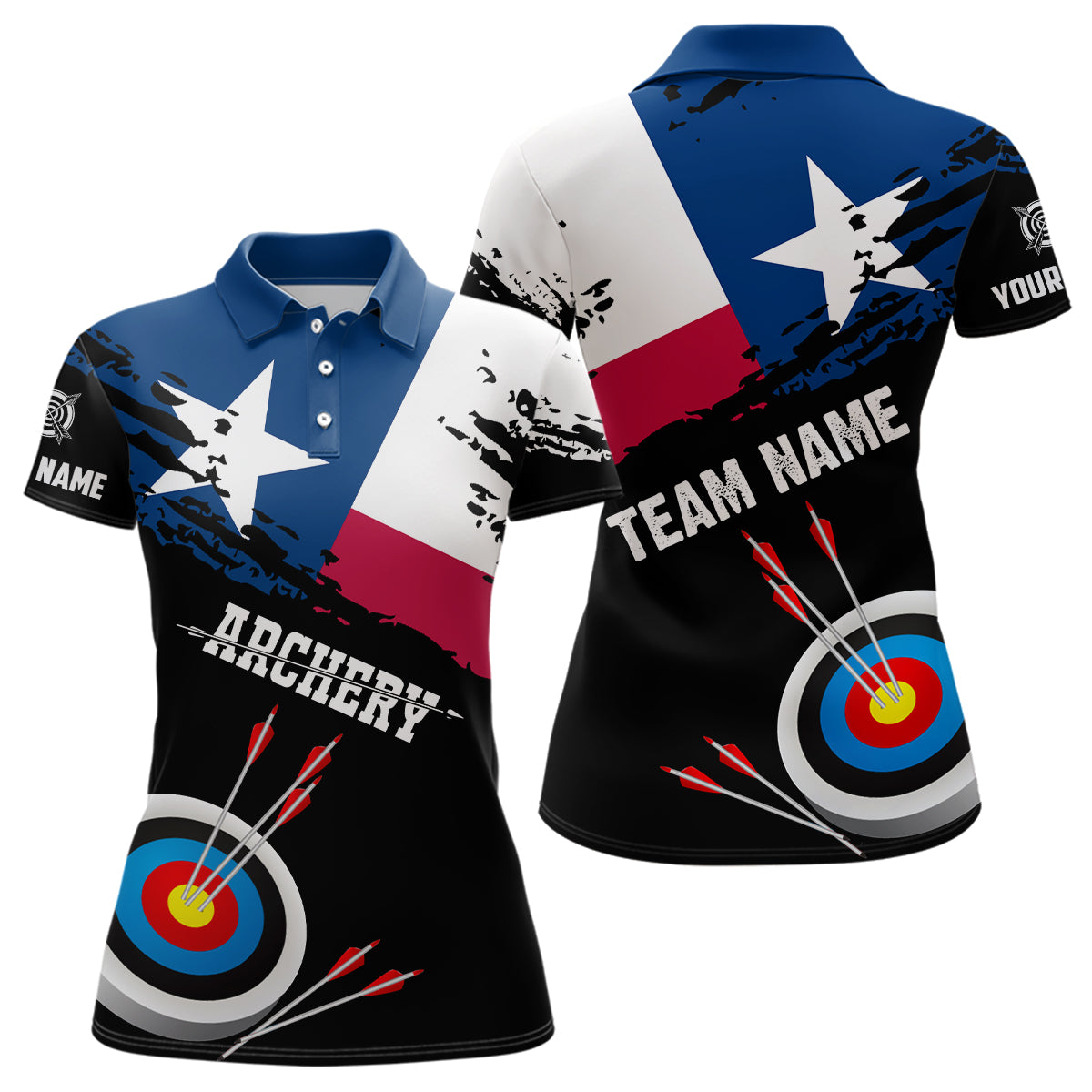 Custom Grunge Texas Archery Women Polo Shirts, Texas Flag Shirts For Archers, Archery 3d Target Shirt TDM0937