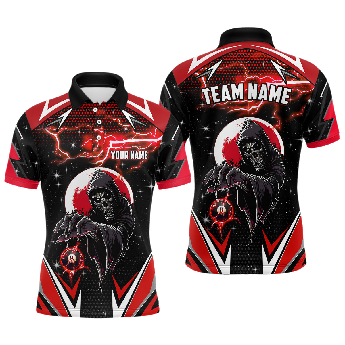 Grim Reaper Red Billiard Jerseys For Men Custom Billiard Polo Shirts Team League Billiard Shirts TDM1264