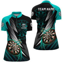 Load image into Gallery viewer, Personalized Turquoise Black Darts Polo & 1/4 Zip Custom Cool Dart Shirts For Women Dart Jerseys TDM3014