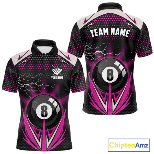 Pink 8 Ball Pool Billiard Jersey For Men Custom Lightning Billiard Team Shirt Polo & Quarter Zip TDM6134