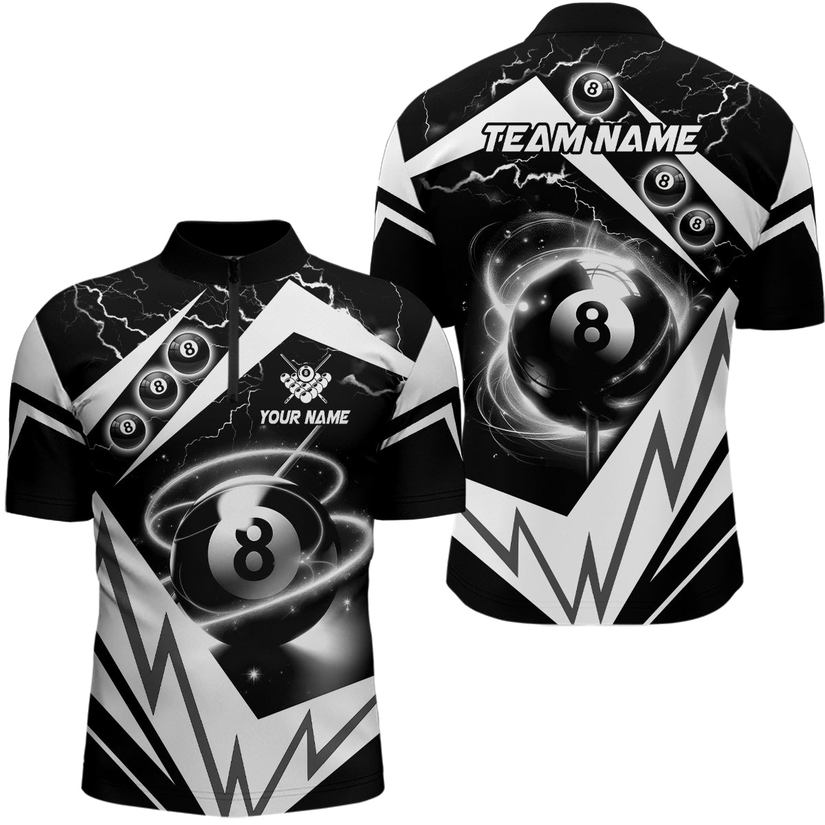White 8 Ball Pool Billiard Jersey Custom Men Quarter-Zip Shirt Team League Billiard Shirts TDM1488