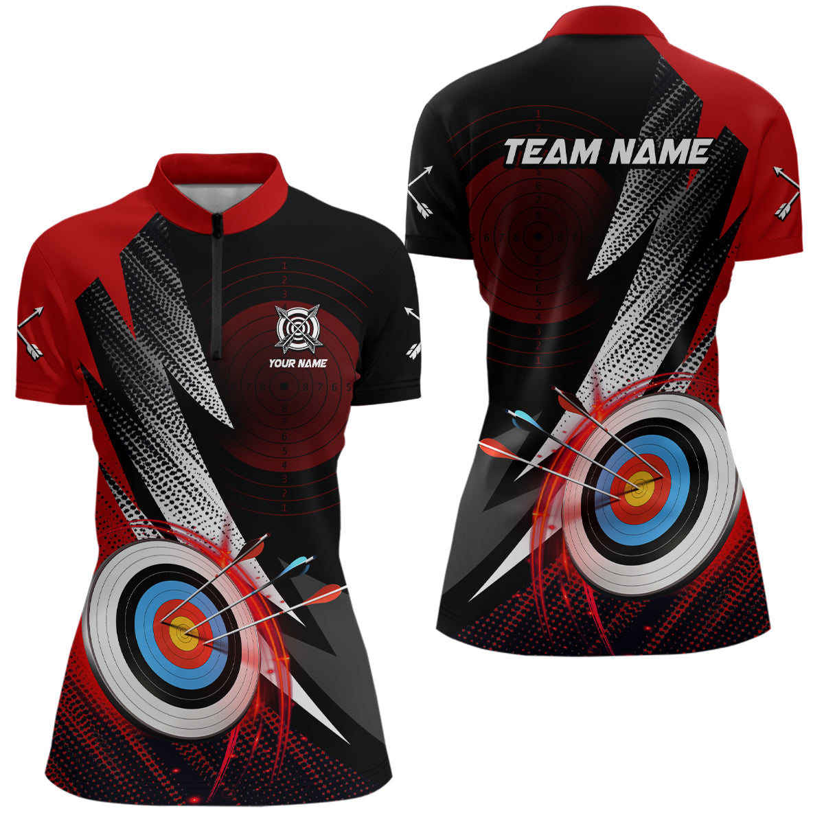 Personalized Archery 3d Target Red Jersey Women Quarter-Zip Shirt, Archery Club Team Shirts TDM0982