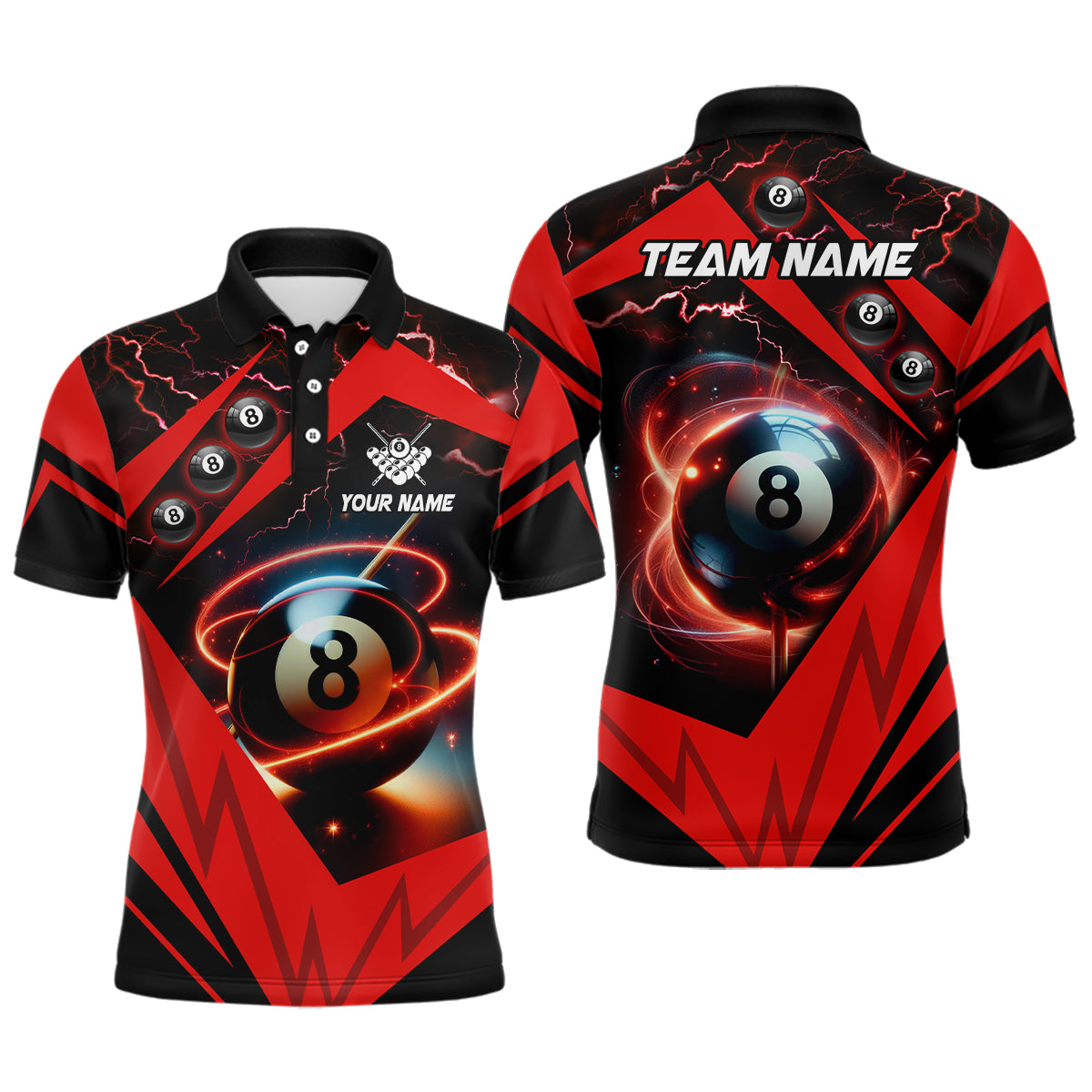 Red 8 Ball Pool Billiard Jerseys For Men Custom Billiard Polo Shirts Team League Billiard Shirts TDM0989