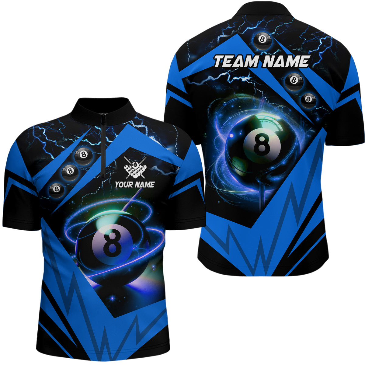 Blue 8 Ball Pool Billiard Jersey Custom Men Quarter-Zip Shirt Team League Billiard Shirts TDM0990