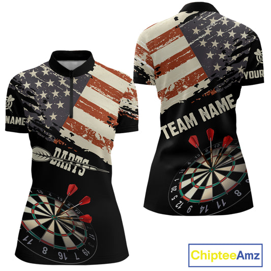Grunge Vintage American Flag Custom Retro Dart Shirts For Women, Pride Team Patriotic Dart Jerseys TDM4266