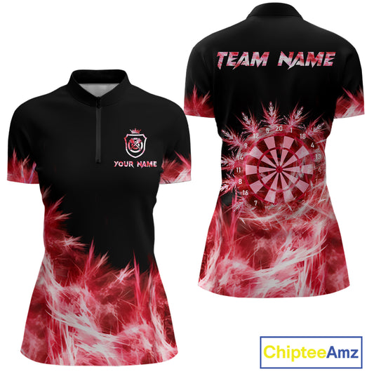 Red Icy Lights Darts Polo & Quarter Zip Custom Dart Shirts For Women Darts Team Jerseys Outfit TDM5323