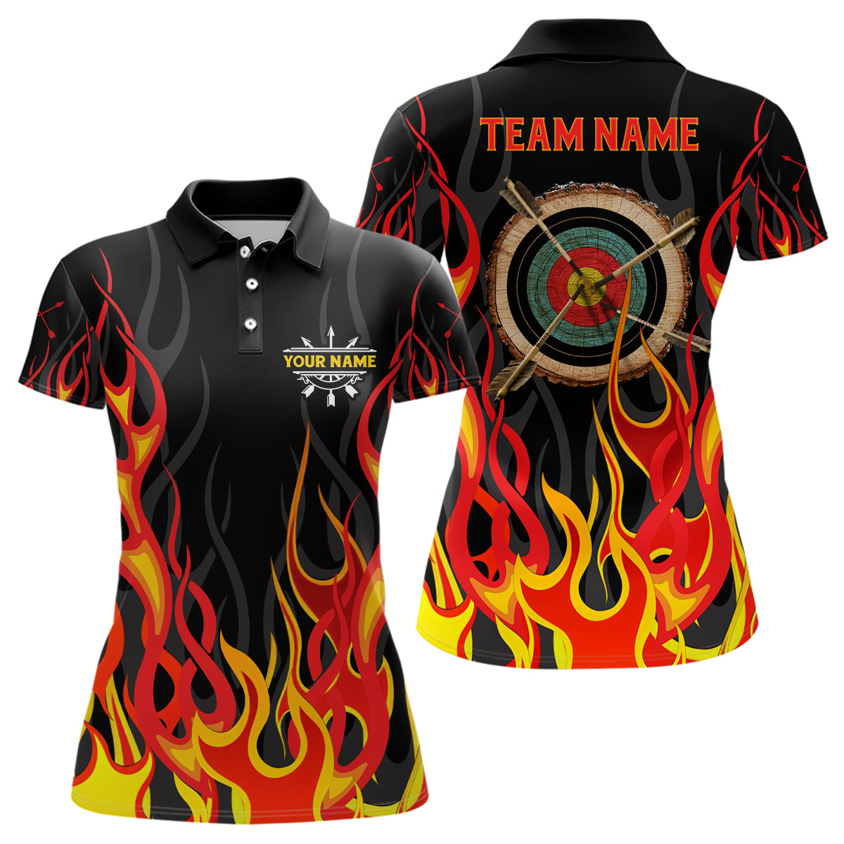 Personalized Flaming Archery Target 3D Printed Women Polo Shirts Best Archery Gifts Idea For Archer TDM0448