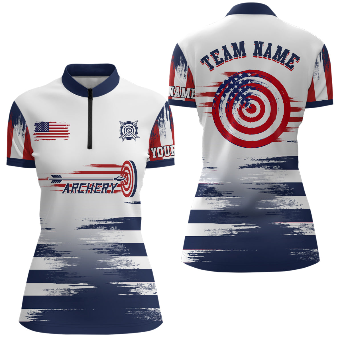 Personalized White US Archery Target Women Quarter-Zip Shirts Custom Archery Jerseys Shirts TDM0471