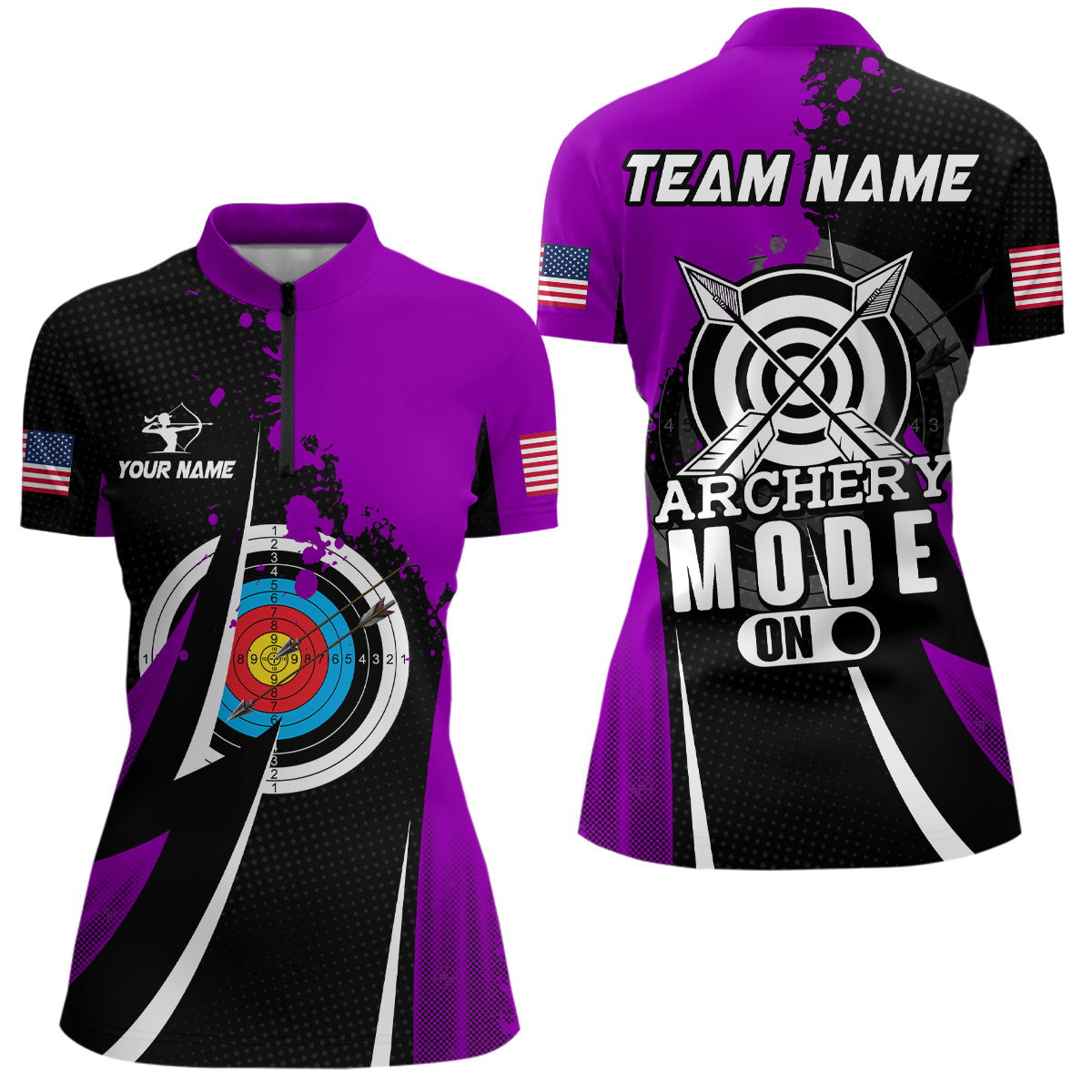 Personalized Purple Archery Mode Women Quarter-Zip Shirts Custom Archery Jerseys Team Shirts TDM0673