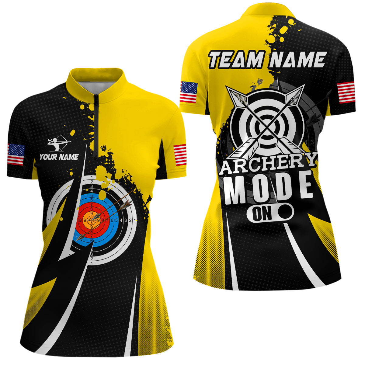 Personalized Yellow Archery Mode Women Quarter-Zip Shirts Custom Archery Jerseys Team Shirts TDM0672
