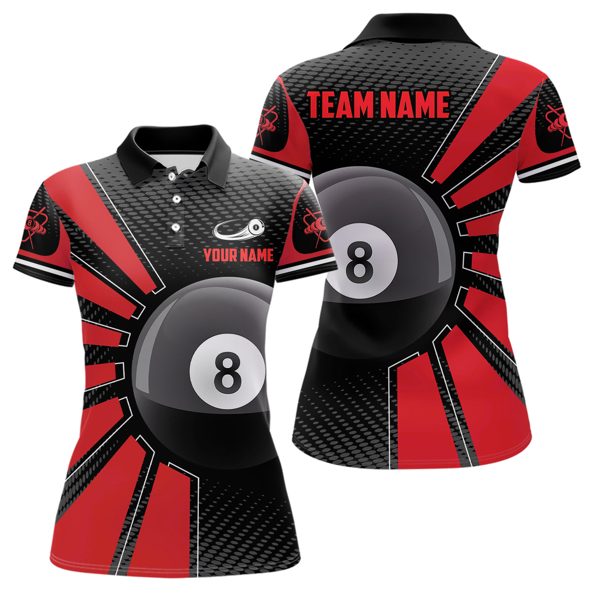 Billiard 8 Ball Red Version Personalized Name 3D Polo Shirts For Women Custom Team Billiard Shirts TDM0262