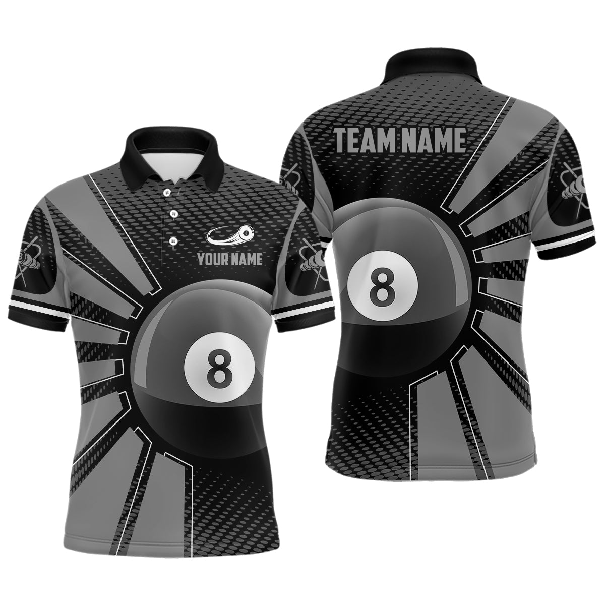 Billiard 8 Ball Grey Version Personalized Name 3D Polo Shirts For Men Custom Team Billiard Shirts TDM0263