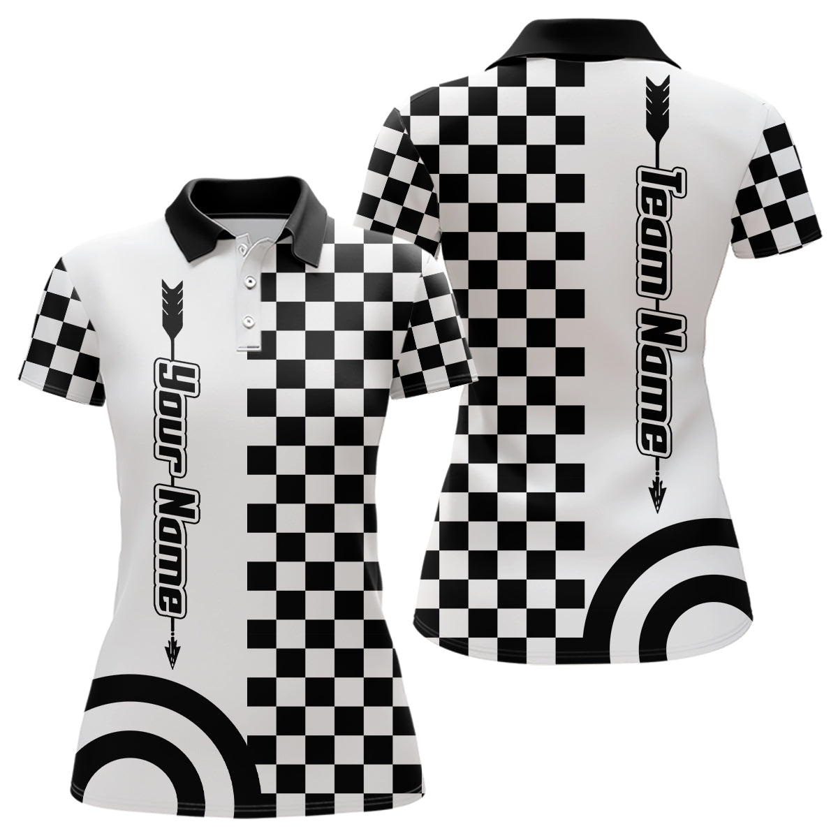 Personalized Name Archery Checkerboard Pattern Women Polo Shirts, Archery Game Shirts For Archers TDM0480