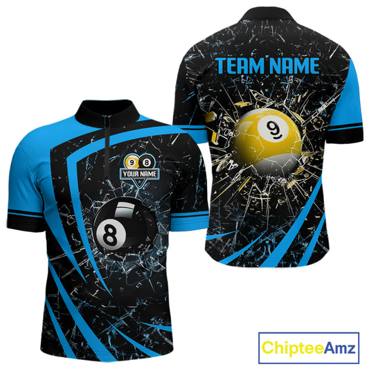 Black And Blue 8 Ball & 9 Ball Glass Break Billiard Shirt For Men Custom Pool Team Jersey Uniform TDM5641