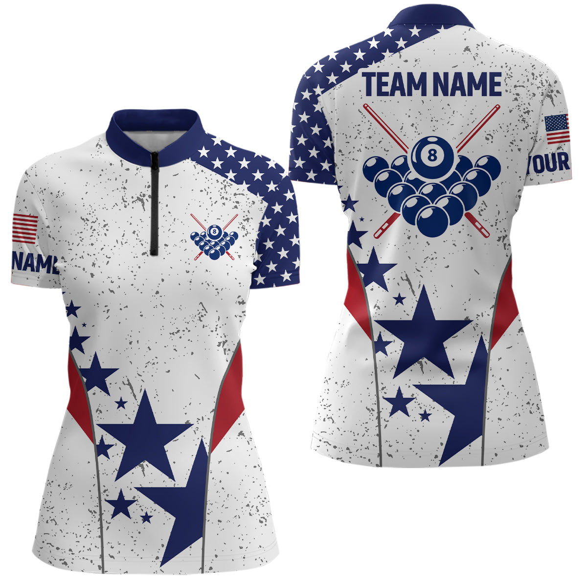 Personalized Vintage USA Flag Billiard Women Quarter-Zip Shirts Best Patriotic 8 Ball Shirts TDM0496