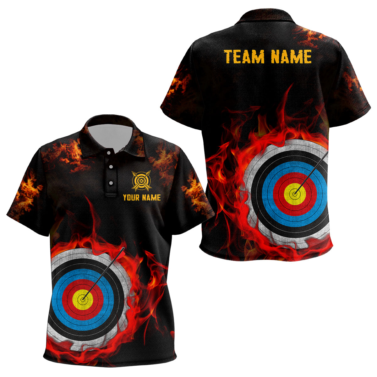 Personalized Archery Target On Fire Polo Shirts For Kid Custom Name 3d Archery Shirts For Archer TDM0506