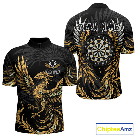 Personalized Phoenix Dartboard Wings Men's Dart Shirts Custom Yellow And Black Darts Team Jerseys TDM4585