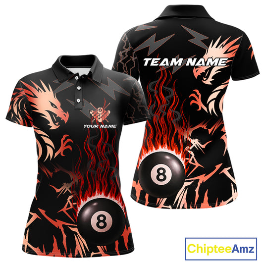 Black And Red Flaming 8 Ball Pool Shirt For Men Custom Dragon Billiards Team Jersey Polo & 1/4 Zip TDM4812