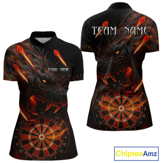 Black And Orange Panther Fire Dart Shirt For Women Custom 3D Dart League Team Jersey Polo & 1/4 Zip TDM4269