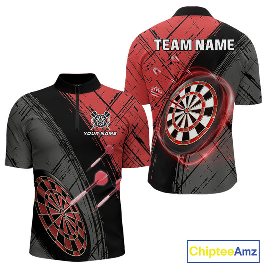 Grunge Red Black Dartboard Light Men Darts Polo & 1/4 Zip Custom Dart Shirt For Team Dart Jersey TDM4125
