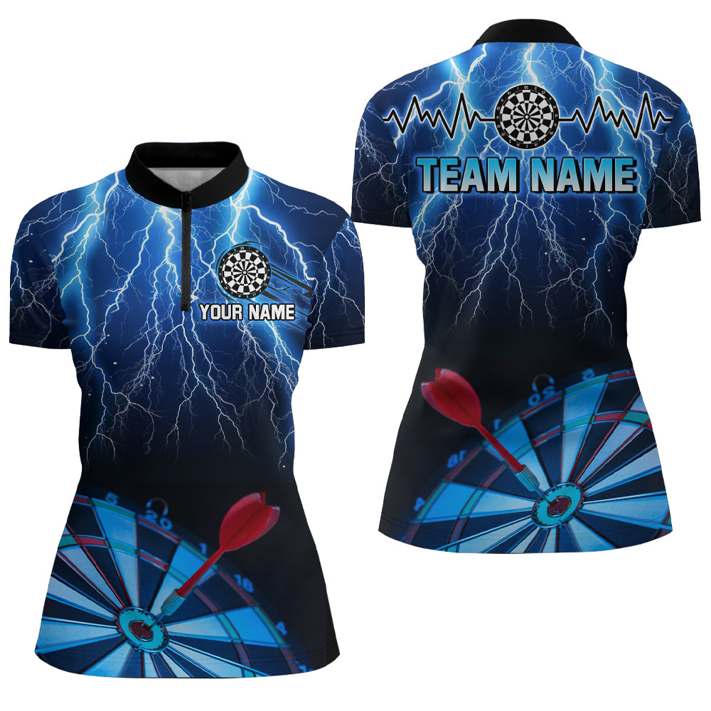 Personalized Blue Dartboard Thunder Lightning 3D Women Darts Shirts Custom League Darts Team Shirts TDM1995