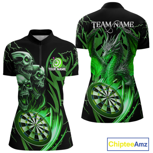 Personalized Skull & Dragon Darts Shirt For Women Custom Lightning Dartboard Team Jersey |Green TDM4779