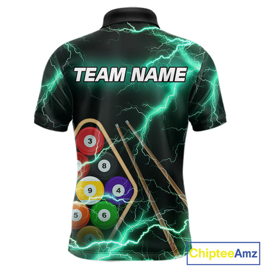 Turquoise 9 Ball Thunder Lightning Billiard Shirts For Men Custom Pool Team Jersey Polo & 1/4 Zip TDM5981