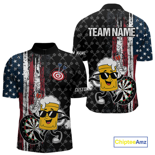 Funny Beer Grunge American Flag Darts Shirt For Men Custom Patriotic Darts Team Jersey TDM5364