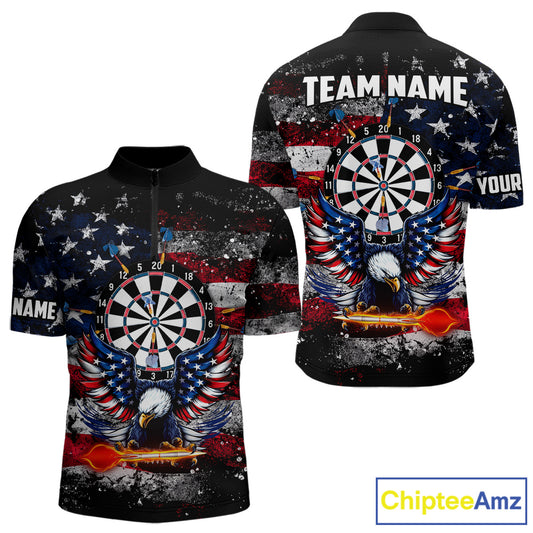 Personalized Dartboard Eagle American Flag Darts Shirt For Men, Patriotic Darts Team Jersey TDM5225