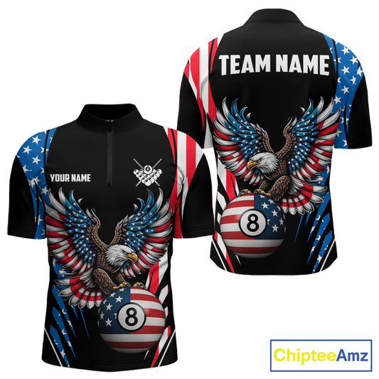 Personalized American Flag Eagle Patriotic Billiard Shirt For Men Custom 8 Ball Pool Team Jersey TDM4860