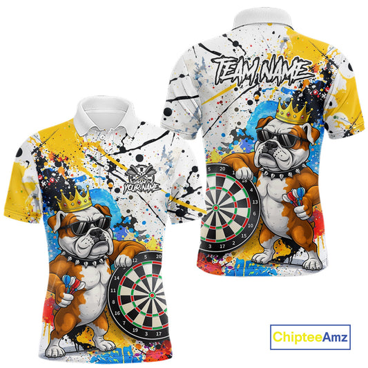 Funny Bulldog Colorful Darts Shirt For Men Custom Darts Jersey Team Polo & 1/4 Zip, Darts Gifts TDM5838