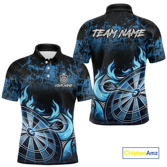 Black And Blue Dartboard Tribal Flame Darts Polo & 1/4 Zip For Men Custom Darts Team Jersey TDM6013