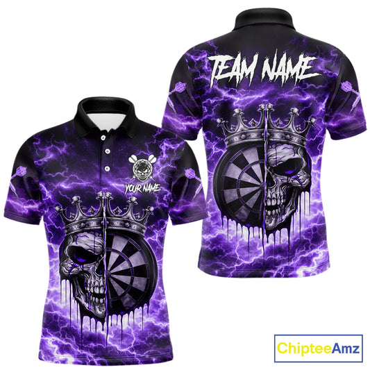Thunder Purple Cracked Crown Skull Dartboard Men Darts Polo Shirt Custom Dart League Shirt NYN2645