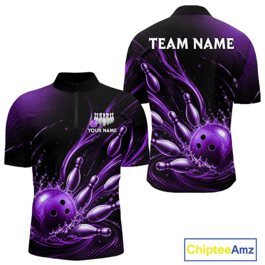 Purple Watering Bowling Ball & Pins Jerseys For Men Custom Splatter Bowling Shirt Team Attire NYN3182