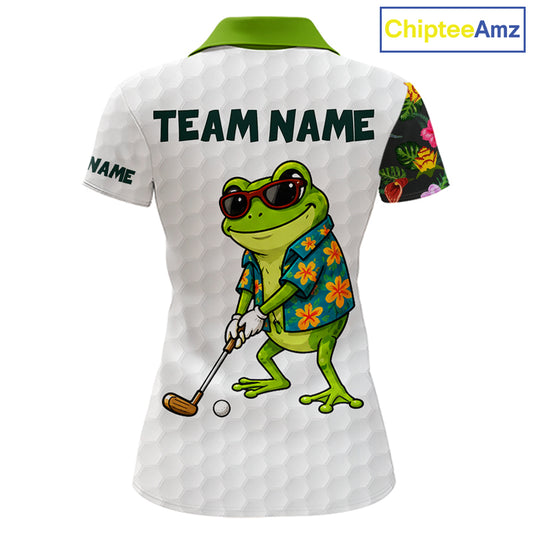 Custom Frog Golfer Golf Ball Team Attire Tropical Monstera Golf Polo Golf Shirts For Women NYN3992