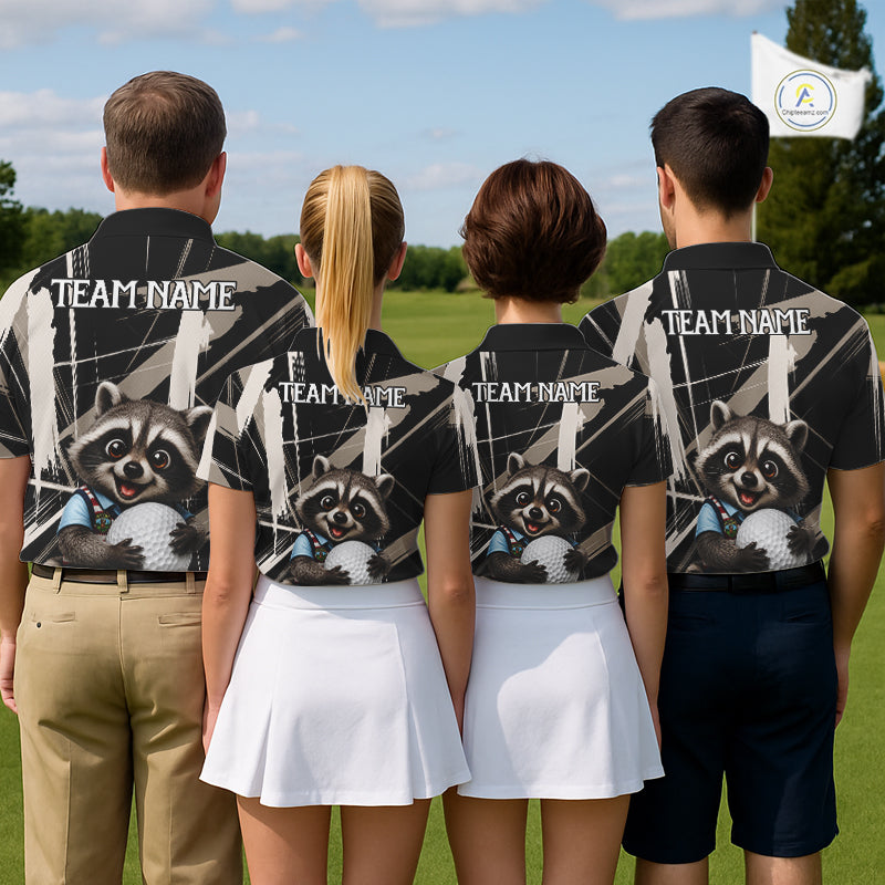Mens Funny Cute Raccoon Golf Polo Shirts Custom Beige & Cream Brush Golf Team Outfit, Golf Gifts NYN3998