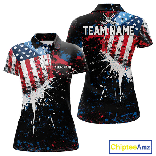 Splatter Golf Ball Personalized Womens Patriot Golf Polo Shirt Custom US Flag Golf Team Gifts NYN4000