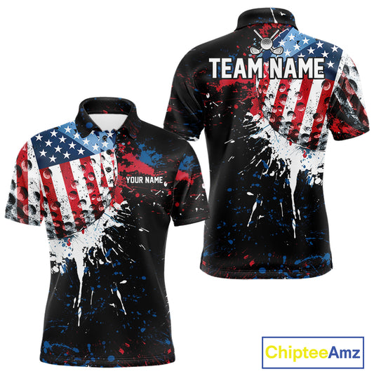 Splatter Golf Ball Personalized Mens Patriot Golf Polo Shirt Custom US Flag Golf Team Gifts NYN4000