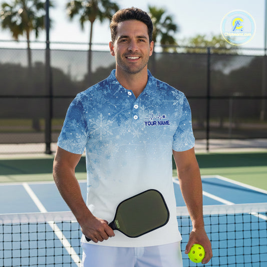 Custom Blue Ice Snowflake Pickleball Paddle Ball 3D Jerseys Men Pickleball League Shirts NYN2158