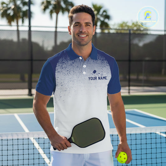 Custom White And Blue Halftone Pickleball Paddle League Jerseys Men Pickleball Team Shirts NYN2164