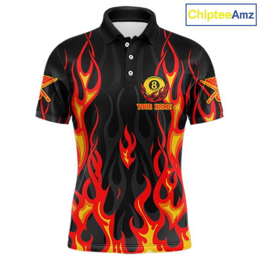 Fire Flame 8 Ball Pool Men Billiard Polo & 1/4-Zip Attire Custom Red Billiard Shirt Designs NYN2412
