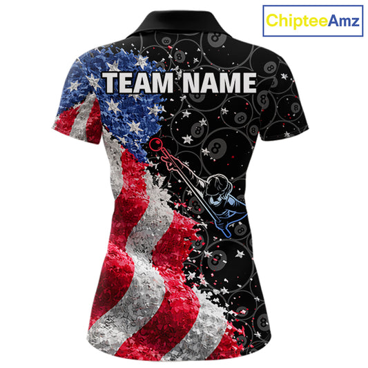 Debris US Flag 8 Ball Pool Polo & 1/4-Zip Shirt For Women Personalized Balls Billiard Gifts NYN2422