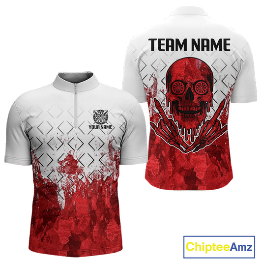 White-Red Skull Watercolor Pattern Custom Dart Shirt For Men, Dart Team Jerseys NYN0117